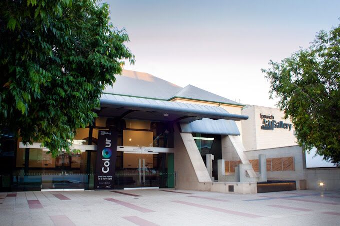 Ipswich Art Gallery building exterior at dusk