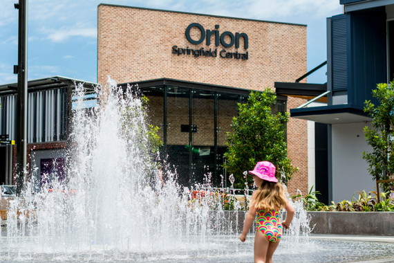 Water fountain outside Orion Springfield Central shopping centre